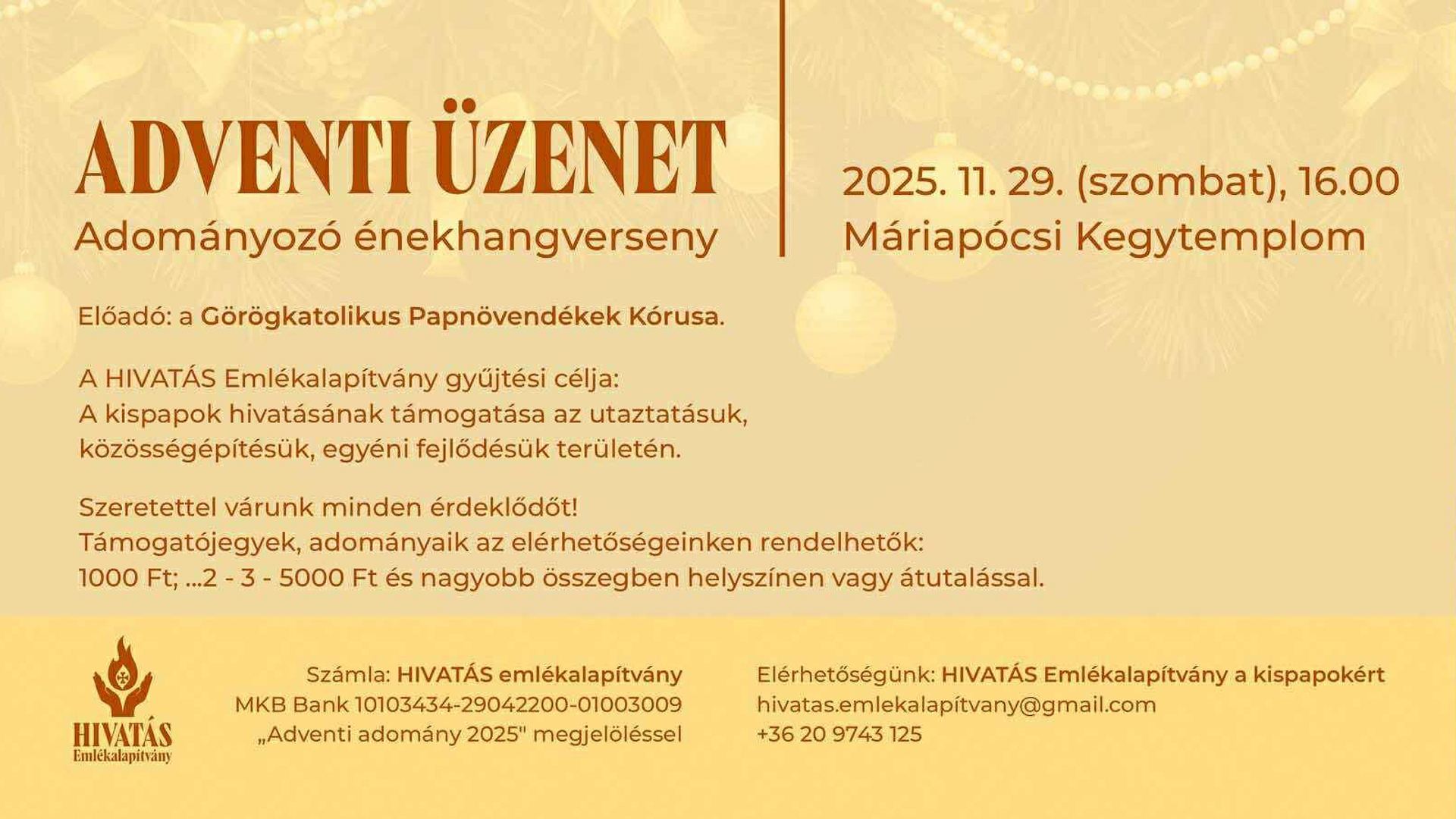 Adventi üzenet – Adományozó énekhangversenyek Mátészalkán és Máriapócson